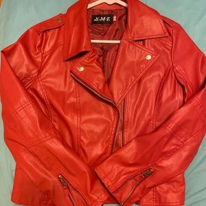 Brand New never worn red imitation leather jacket